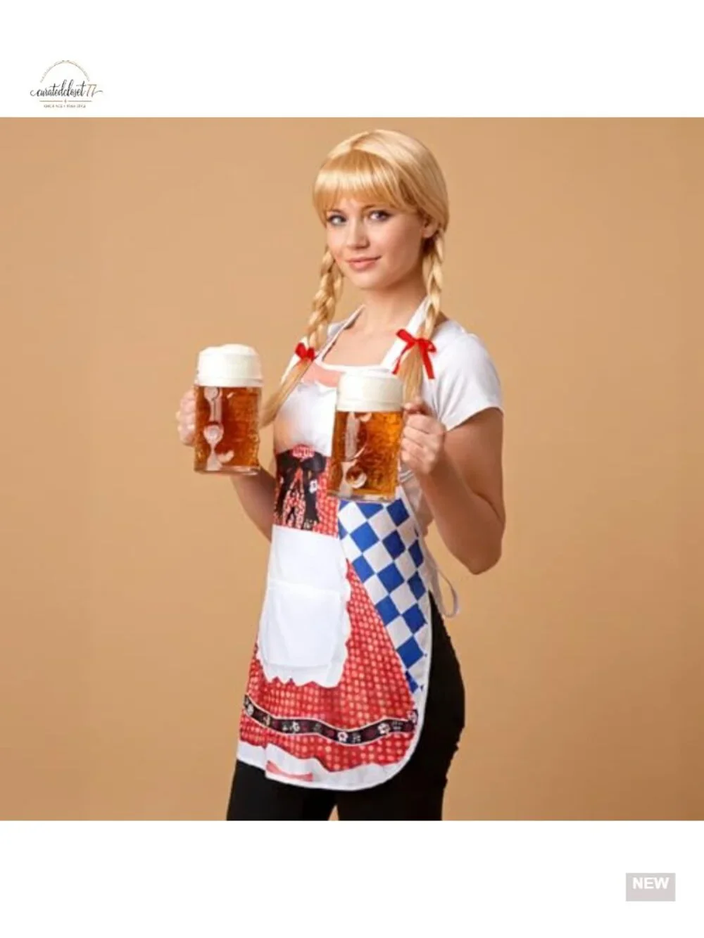 Oktoberfest Couple Aprons Hat Wig 4 Piece Set German Costume
